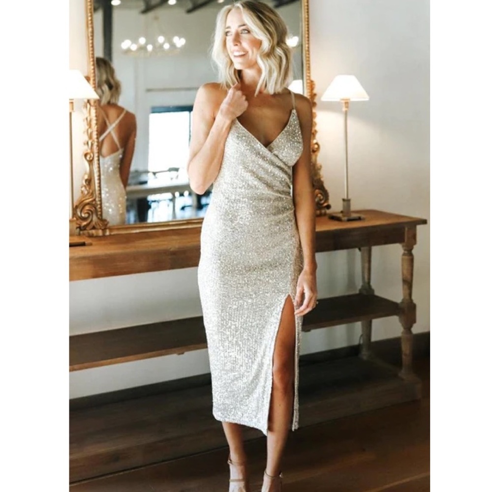 Baltic Born Annabel Silver Sequin Tank Midi Dress
